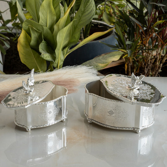 Silver Plated Brass Dry Fruit Box with Floral Lid