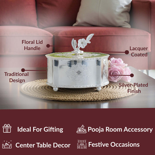Silver Plated Brass Dry Fruit Box with Floral Lid