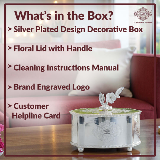 Silver Plated Brass Dry Fruit Box with Floral Lid