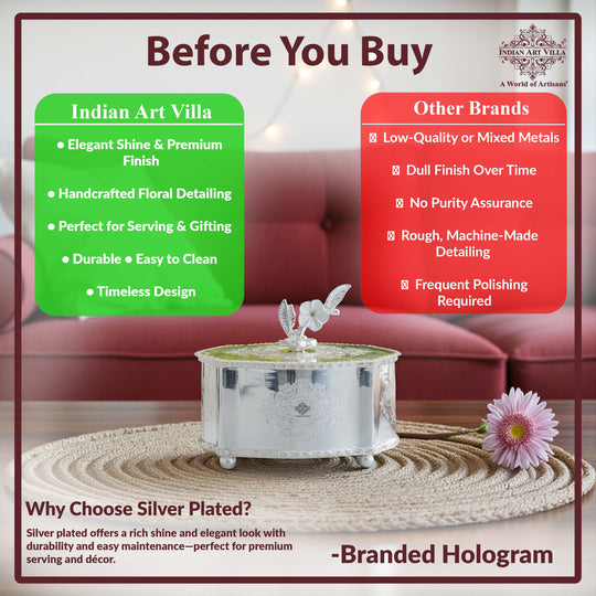 Silver Plated Brass Dry Fruit Box with Floral Lid