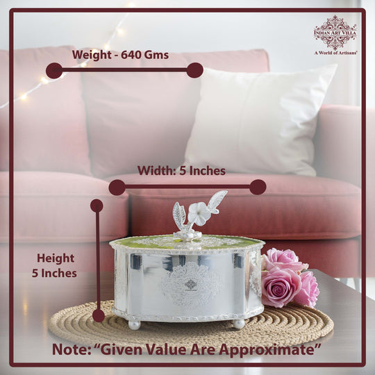 Silver Plated Brass Dry Fruit Box with Floral Lid