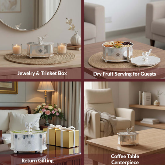 Silver Plated Brass Dry Fruit Box with Floral Lid