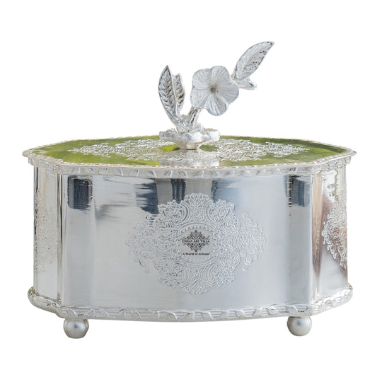 Silver Plated Brass Dry Fruit Box with Floral Lid