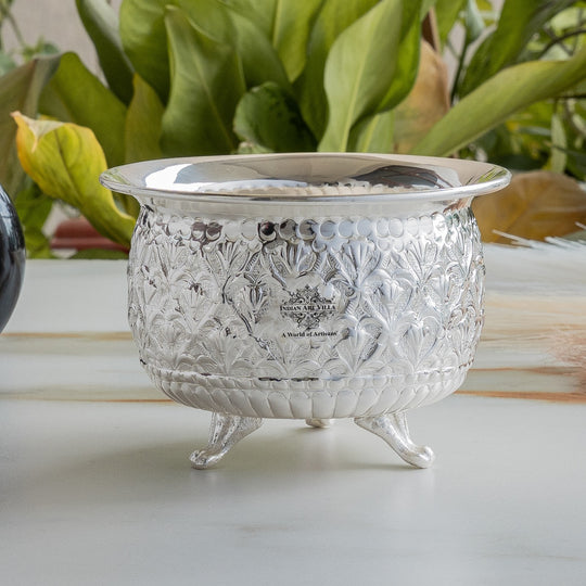 Brass Silver-Plated Designer Bowl with 3 Legs