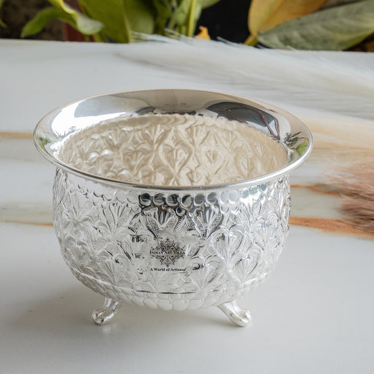 Brass Silver-Plated Designer Bowl with 3 Legs