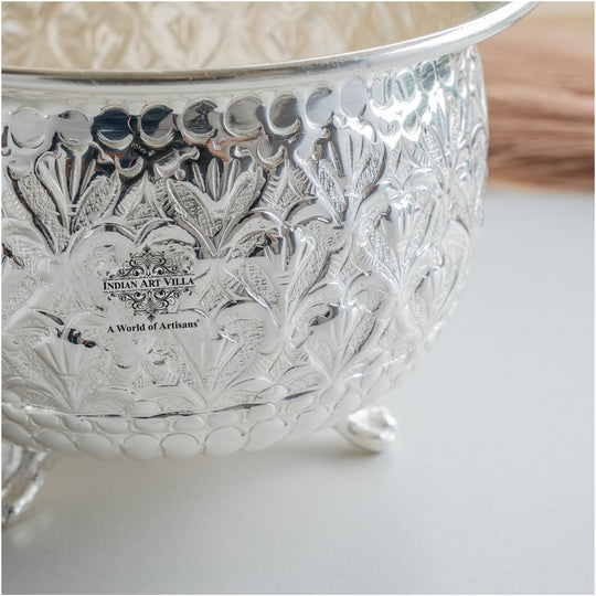 Brass Silver-Plated Designer Bowl with 3 Legs
