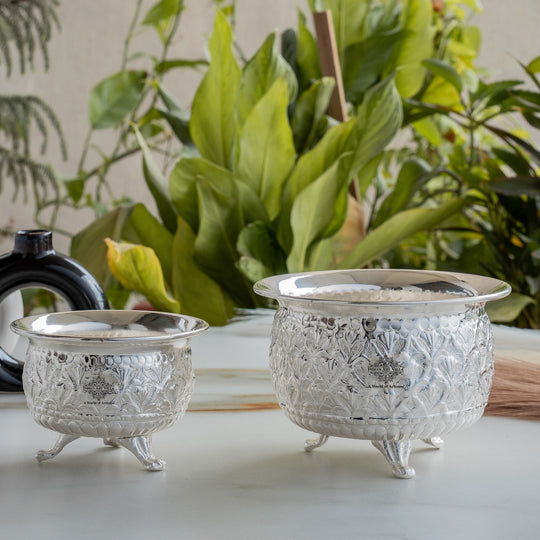Brass Silver-Plated Designer Bowl with 3 Legs