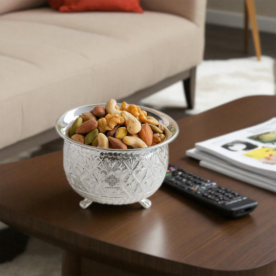 Brass Silver-Plated Designer Bowl with 3 Legs