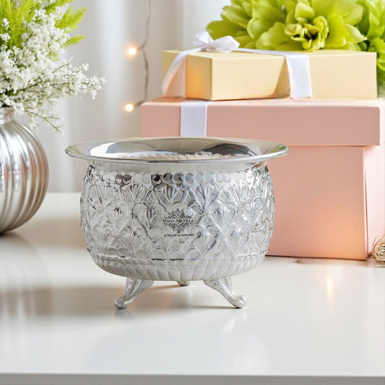 Brass Silver-Plated Designer Bowl with 3 Legs