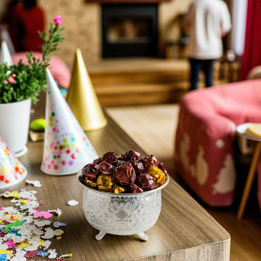 Brass Silver-Plated Designer Bowl with 3 Legs