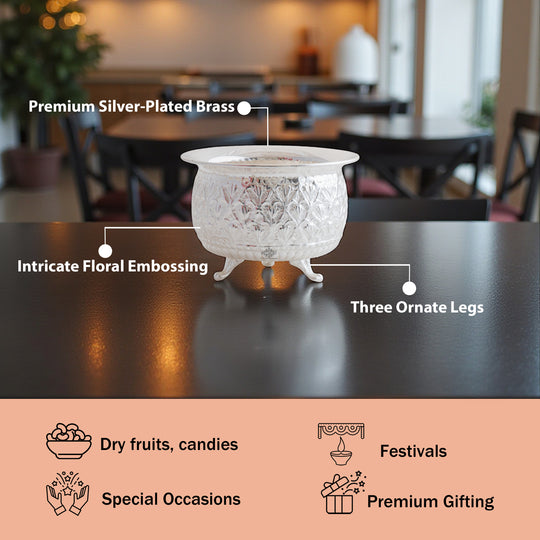 Brass Silver-Plated Designer Bowl with 3 Legs