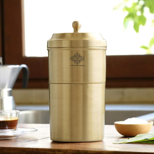 Pure brass coffee filter with matt finish full view — Indian Art Villa