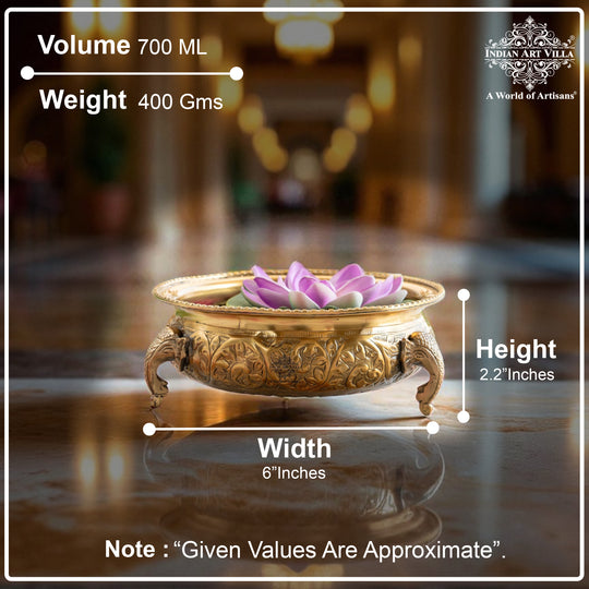 Brass Urli with Elephant Trunk and Embossed Design