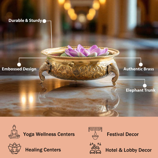 Brass Urli with Elephant Trunk and Embossed Design