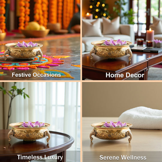 Brass Urli with Elephant Trunk and Embossed Design