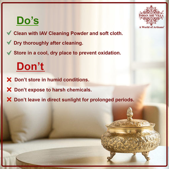 Pure Brass Decorative Handi With Embossed  Design And Lid