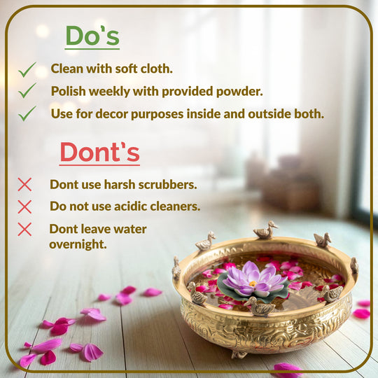 Brass Urli with Embossed Duck & Lotus Flower Design – Traditional Urli