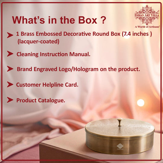 Pure Brass Embossed Design Round Shape Decorative Box
