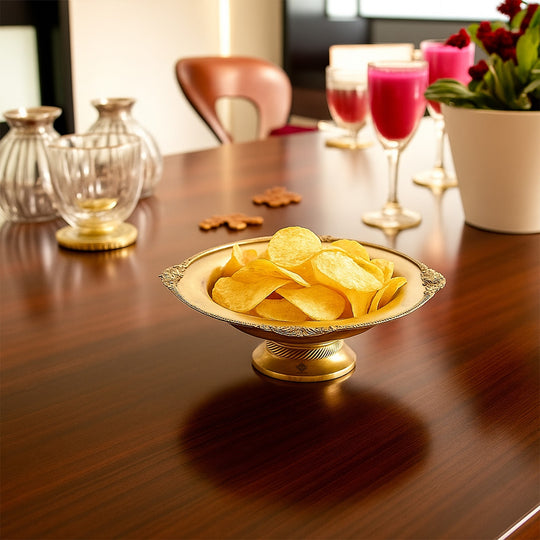 Pure Brass Tray With Embossed Round Shape Deisgn