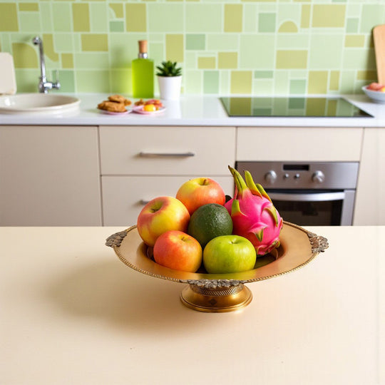 Pure Brass Tray With Embossed Round Shape Deisgn