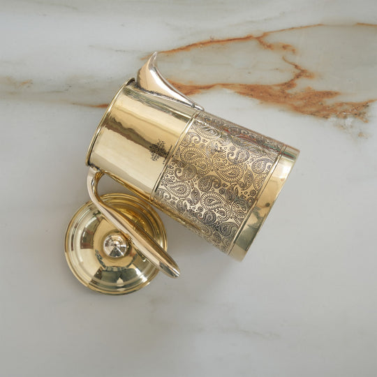 Brass Jug With Half Embossed Design with lid & Brass Knob
