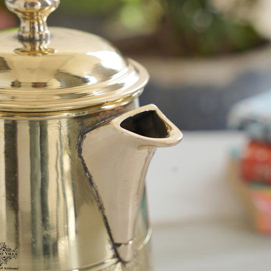 Brass Jug With Half Embossed Design with lid & Brass Knob
