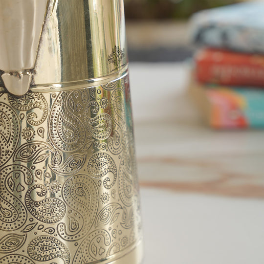 Brass Jug With Half Embossed Design with lid & Brass Knob