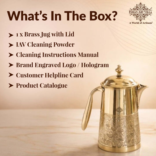 Brass Jug With Half Embossed Design with lid & Brass Knob