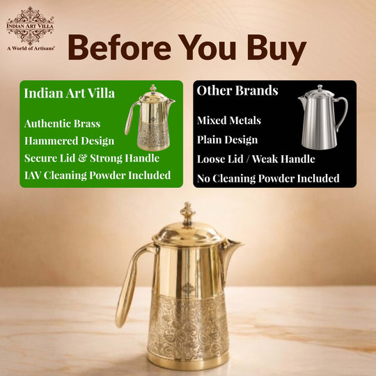 Brass Jug With Half Embossed Design with lid & Brass Knob
