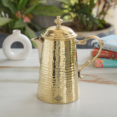 Brass Jug With Hammered Design With Handle with Lid
