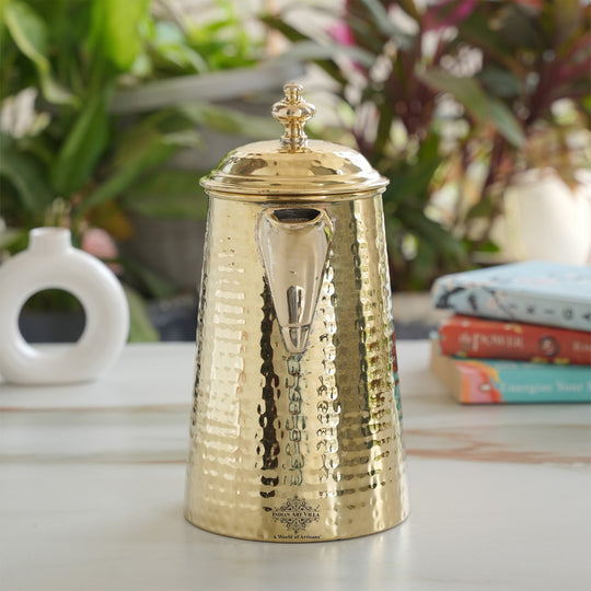 Brass Jug With Hammered Design With Handle with Lid
