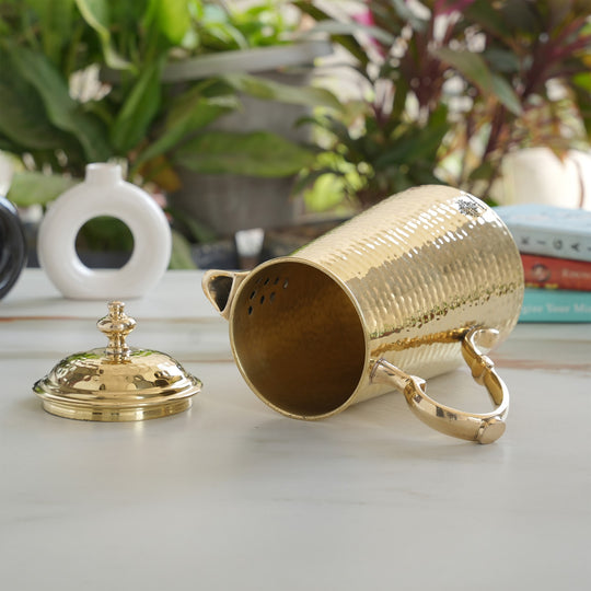 Brass Jug With Hammered Design With Handle with Lid