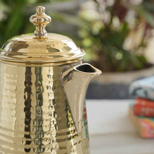 Brass Jug With Hammered Design With Handle with Lid
