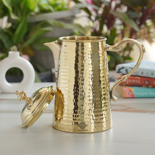 Brass Jug With Hammered Design With Handle with Lid