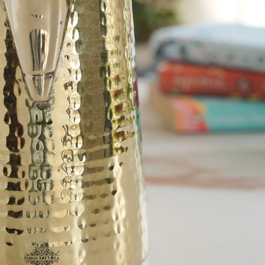 Brass Jug With Hammered Design With Handle with Lid