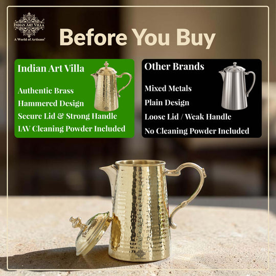 Brass Jug With Hammered Design With Handle with Lid