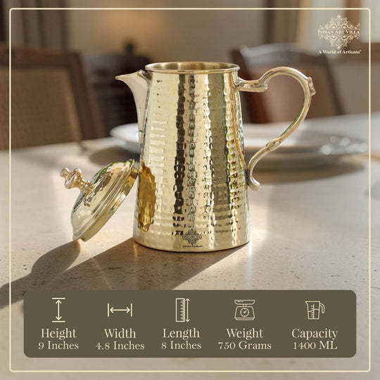 Brass Jug With Hammered Design With Handle with Lid