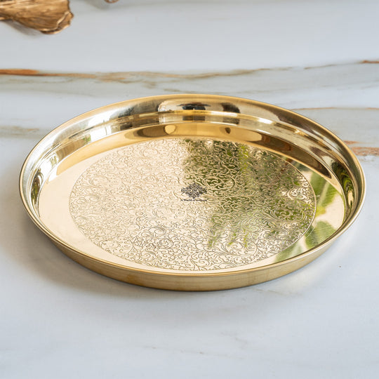 Brass Thali With Embossed With Shine Finish