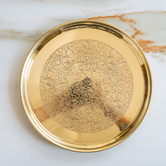 Brass Thali With Embossed With Shine Finish