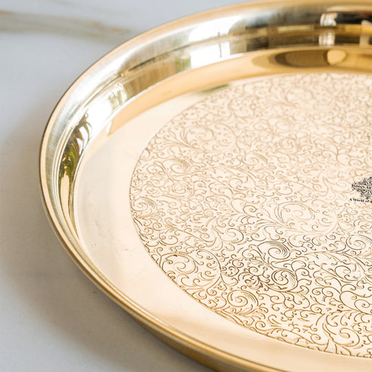 Brass Thali With Embossed With Shine Finish