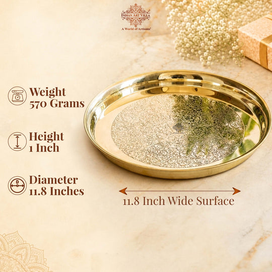 Brass Thali With Embossed With Shine Finish
