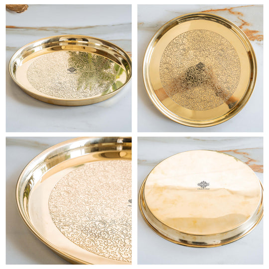 Brass Thali With Embossed With Shine Finish
