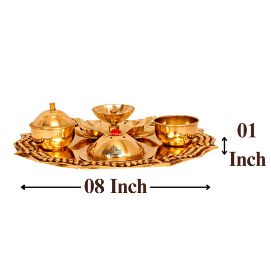 Pure Brass Handmade Designer Pooja, Aarti Thali Set Designer Borders, Spiritual Item, 25.40 CMS