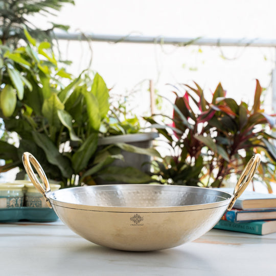 Pure Brass Kadai with Tin Lining and Hammered Style