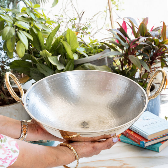 Pure Brass Kadai with Tin Lining and Hammered Style