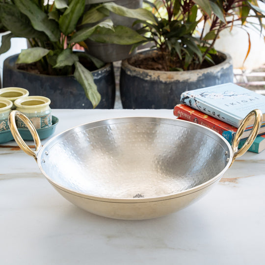 Pure Brass Kadai with Tin Lining and Hammered Style