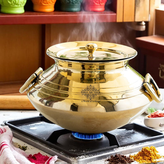 Brass Lining Design Patila Handi with tin Lining -3000 ML,With Handle with Lid