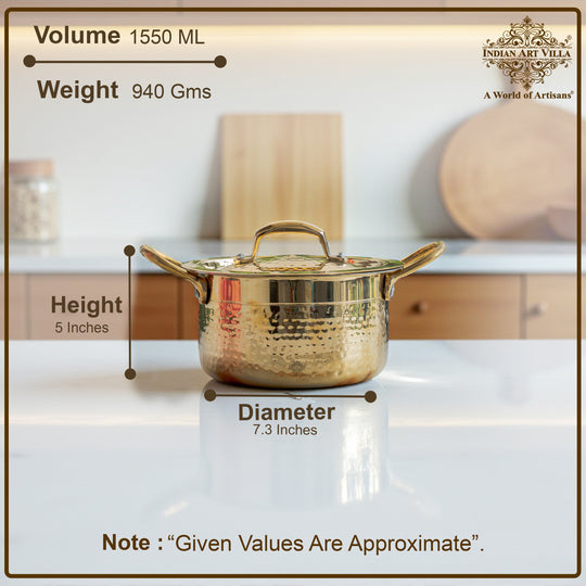 Pure Brass Pot Hammered Design With Tin Lining and Lid