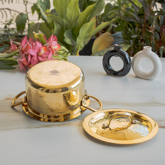 Pure Brass Pot Hammered Design With Tin Lining and Lid
