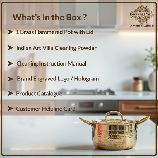 Pure Brass Pot Hammered Design With Tin Lining and Lid
